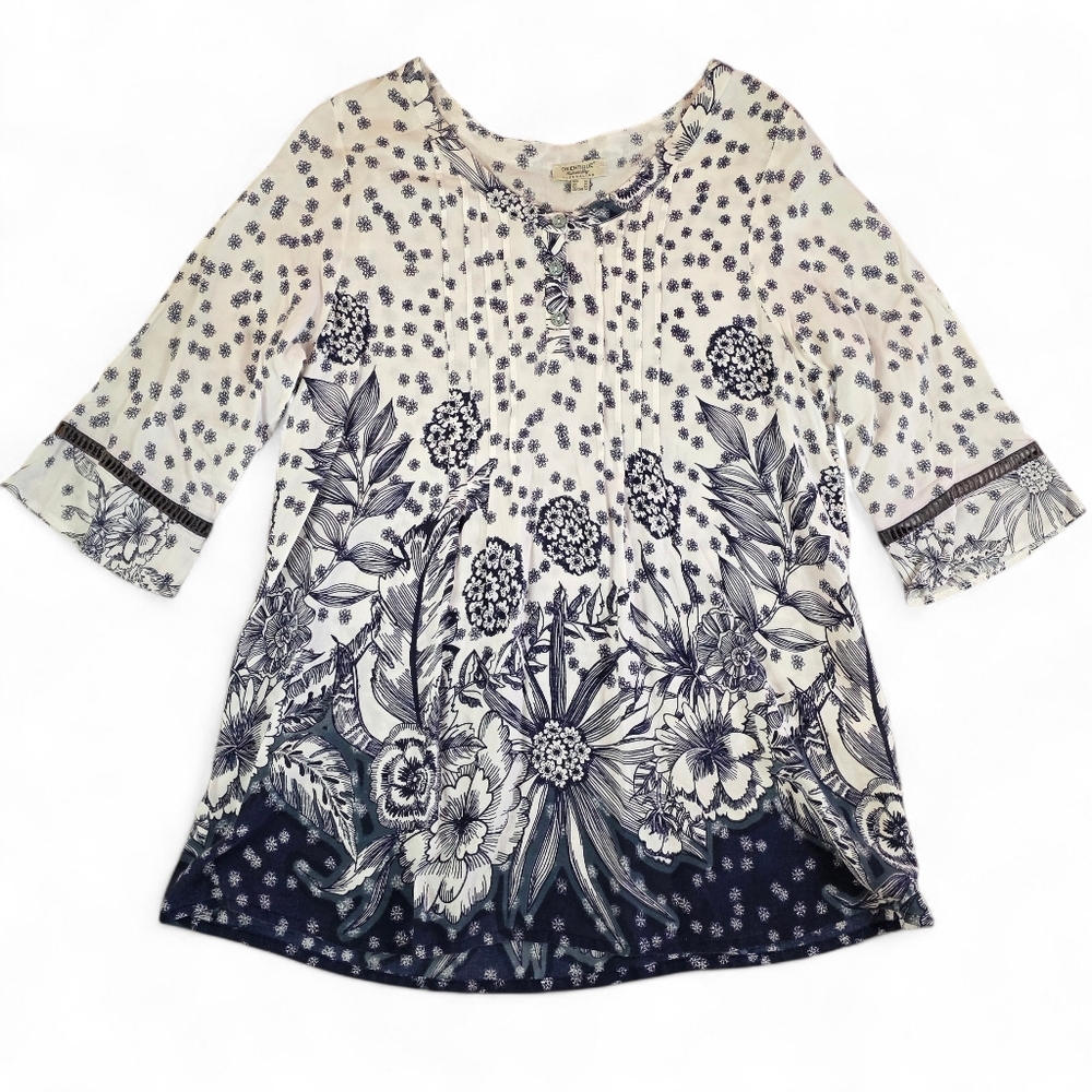 Orientique Australian Floral Rayon Tunic Blouse Size M Boho Cottagecore Resort